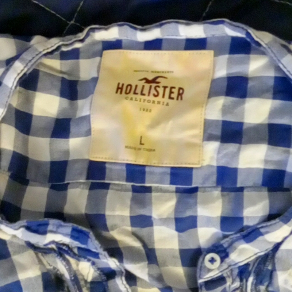 Women's large long sleeve blue plaid Hollister shirt